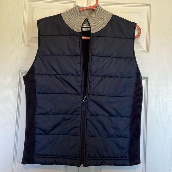 Women’s Tommy Hilfiger XL Navy blue vest Jersey knit collar/back/stretchy sides - Picture 1 of 9